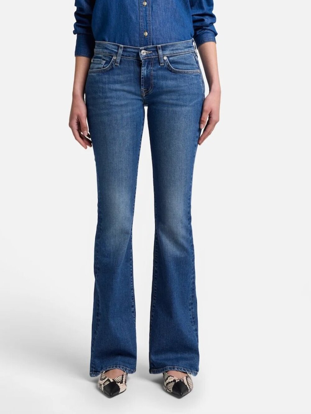 7 For All Mankind Original Low Rise Bootcut Stretch Jeans, Dark Blue Wash, 27